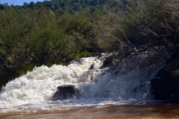 Mocona waterfalls, the largest longitudinal waterfalls in the world,  that range between 5 and 10 m in height, which interrupt the course of the Uruguay River for about 3 km.