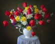 Still life with bouquet of spring flowers
