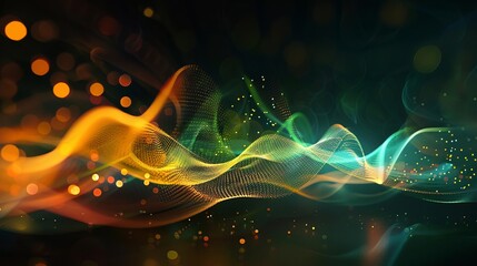 Wall Mural - quantum wave tracking abstract background colorful lines and dots on dark digital art