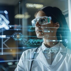 Fototapete - Woman in Lab Coat and Goggles
