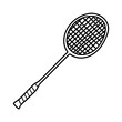 Badminton racket vector icon in doodle style. Ping pong symbol in simple design. Cartoon object hand drawn isolated on white background.