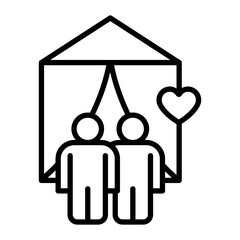 Sticker - couple camping tent vector line icon