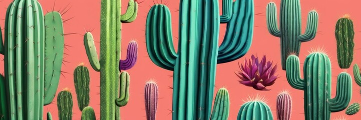 CG Illustration Mexican Cactus Horizontal Banner Background