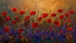 A gentle breeze rustled through a field of red poppies, their vibrant petals swaying like flames against a canvas of lavender and gold, a peaceful tribute on Memorial Day
