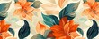 Seamless artistic floral pattern with colorful leaves and flowers on a cream background