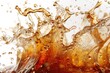 Cola Splash: Closeup of Cola Soda Splash on White Background with Dripped Water