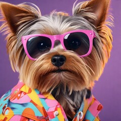 Sticker - dog wearing a sunglasses and pink jacket