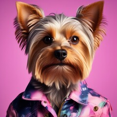 Canvas Print - dog dressed in pink shirt with tie