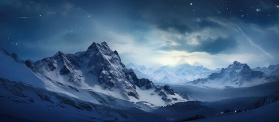 Wall Mural - Cloudy sky over snowy mountain range creating a stunning natural landscape