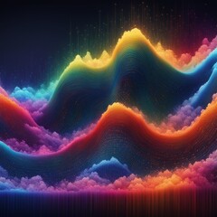 Wall Mural - wave of abstract background with rainbow and particles. 3d illustration. vector.