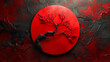 Red Circular Tree Wall Art on Textured Background