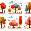 Extraordinary and wonderful cartoon vector set of autumn trees simple illustration
