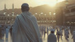Dramatic slow-motion footage of a Muslim man's pilgrimage to Mecca, capturing the intensity of his spiritual journey and the transformative experience of approaching the holiest si