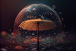 Transparent umbrella under heavy rain against water drops splash