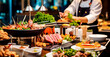 Chef Preparing Exquisite Buffet Spread - Catering Service Providing Diverse Culinary Delights