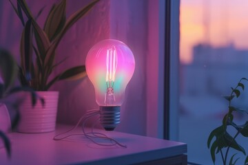 a hightech light bulb, equipped with ai, adjusts its brightness based on the mood and activities in 