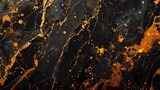 Fototapeta Sport - Black abstract marble background with splashes and orange lines