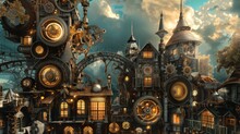 A Whimsical Steampunk City With Gears And Cogs Everywhere   AI Generated Illustration
