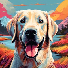 Canvas Print - golden dog in lake.