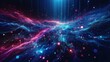 Colorful glowing particles form a dynamic background.