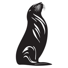 Wall Mural - Sea lion silhouette black white illustration