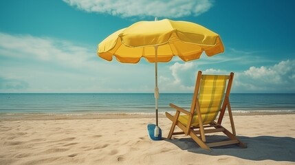 Wall Mural - umbrella chair yellow in front of the sea vacation summer beach.