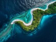 Aerial shot of a lush tropical island surrounded by vibrant turquoise waters.
