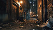 © Art AI Gallery - A dark alleyway with graffiti on the walls and trash on the ground