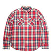 Men's casual red check long-sleeved shirt on white background