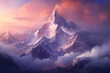 mountain at sunset, illustrated mountain with purple sunset