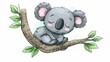   Koala dozing on branch, eyes shut, head atop leafy rest