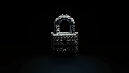 The padlock is made of binary code, with a black background in the pixel art style Generative AI