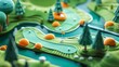 An abstract and cute 3D model of a golf course       AI generated illustration