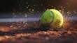 An abstract and cute 3D model of a tennis ball hitting the ground       AI generated illustration