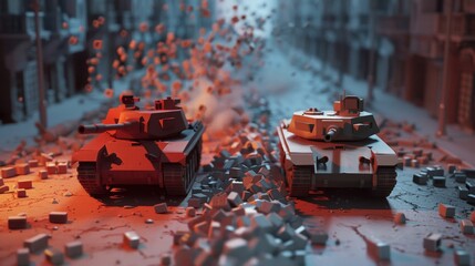 Wall Mural - An abstract vs realistic view of war in a cute 3D style       AI generated illustration