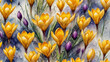 watercolor floral background, yellow crocuses dripping with water, perfect composition, high detail,