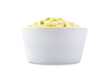 Japanese egg and rice porridge in a bowl on a white isolated background