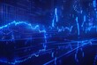 advanced 3D stock market chart hologram, deep blue color theme with digital grid lines, glowing financial data and graphs