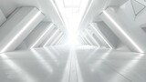 Fototapeta Perspektywa 3d - Futuristic scifi tunnel corridor with glowing lights 3d rendering