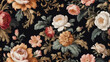 Timeless Elegance, Vintage Flowers on Black, Evoking Baroque Opulence.