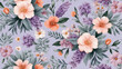 Top-View Floral Bouquet Seamless Pattern on Soft Lavender Background.