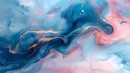 Wall Mural - Abstract watercolor paint background illustration - Soft pastel pink blue color and golden lines, with liquid fluid marbled paper texture, 8k  