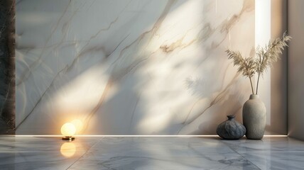 Wall Mural - Modern interior with elegant lighting, marble floor, and decorative vases