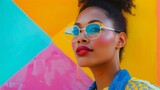 Fototapeta Londyn - Bright colors and bold lines in a Memphis style design for a social media profile pic  AI generated illustration