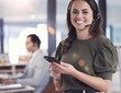 © peopleimages.com - Portrait, woman and phone with microphone, headset and callcenter or customer care with smile and positivity. Female person, consultant and tech for telecom, company and workplace with lens flare