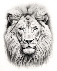 Wall Mural - graphic pencil drawing of the face of a beautiful lion сreated with Generative Ai