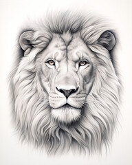 Wall Mural - graphic pencil drawing of the face of a beautiful lion сreated with Generative Ai