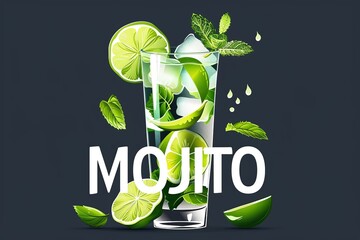 Canvas Print - This vibrant illustration showcases a zesty mojito, bursting with flavor, ideal for culinary arts and drink promotions.