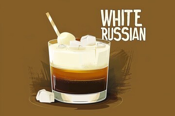 Wall Mural - Artistic illustration of a White Russian cocktail with ice cubes, perfect for bar menus, cocktail party invites, or beverage-themed designs