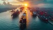 An Active Seaport with Cargo Ships, Cranes, and Logistics Operations Driving Trade. Concept Seaport Operations, Cargo Shipping, Trade Logistics, Cranes, Maritime Industry